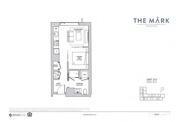 1 bed, 1 bath, 433 sqft, $2,750, Unit 213