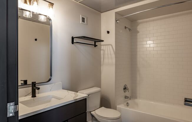 a bathroom with a sink and a toilet and a bath tub