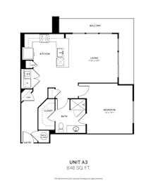 1 bed, 1 bath, 846 sqft, $1,746