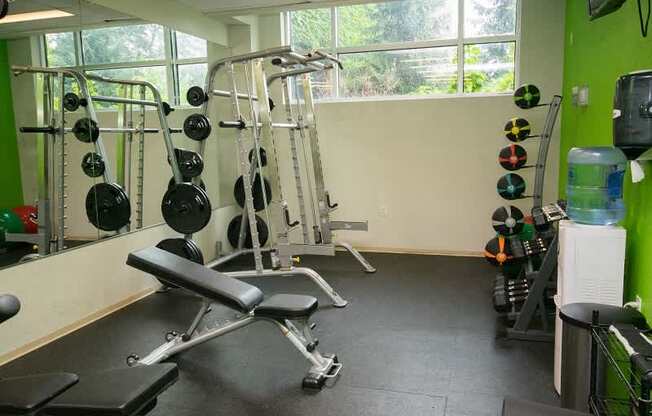 24-Hour Fitness Center With Free Weights at Studio One Apartments, Detroit