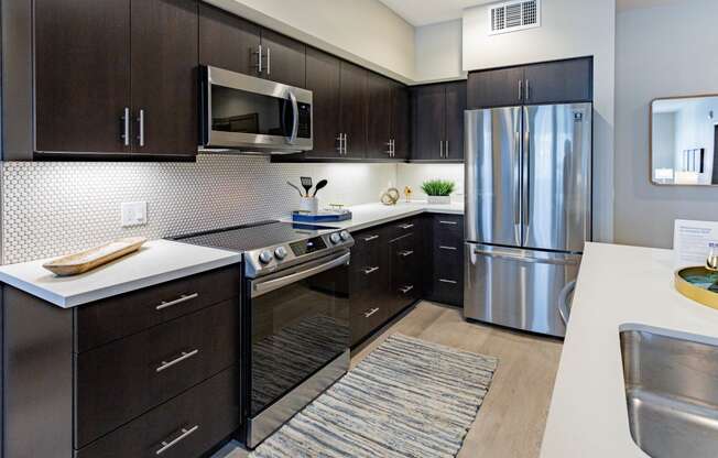 furnished kitchen with stainless steel appliances at Bayswater Apartments, Burlingame, CA