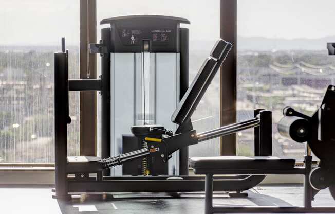 a piece of gym equipment in front of a window
