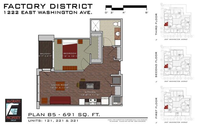 1 bed, 1 bath, 691 sqft, $1,860, Unit 221