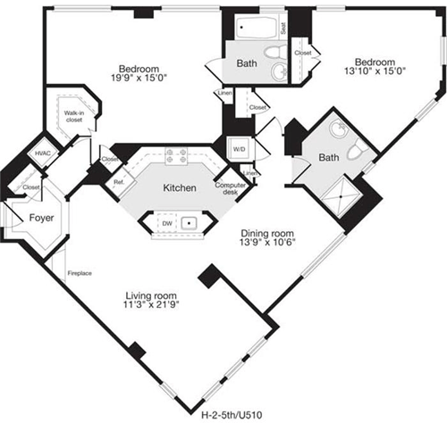 2 beds, 2 baths, 1,389 sqft, $4,929, Unit 0510