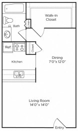 Studio, 1 bath, 500 sqft, $974