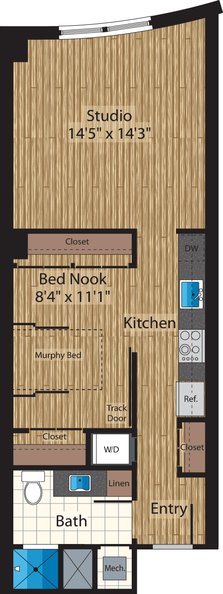 1 bed, 1 bath, 638 sqft, $2,211