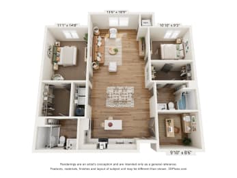 2 beds, 2 baths, 1,298 sqft, $1,835