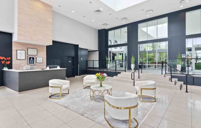 building lobby with modern furnishings