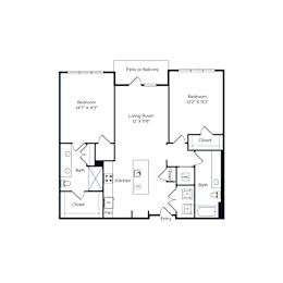 2 beds, 2 baths, 1,066 sqft, $1,761