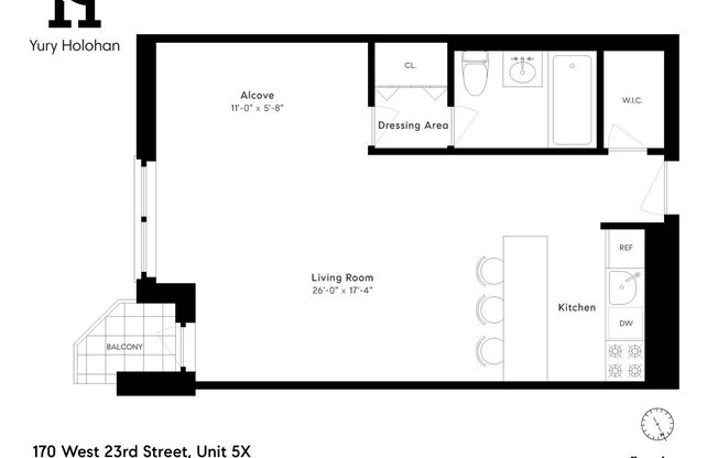 Studio, 1 bath, $4,000, Unit 5X