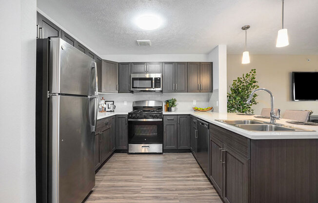 Kitchen with Hard Surface Flooring at Meadowbrooke Apartment Homes in Kentwood, MI 49512