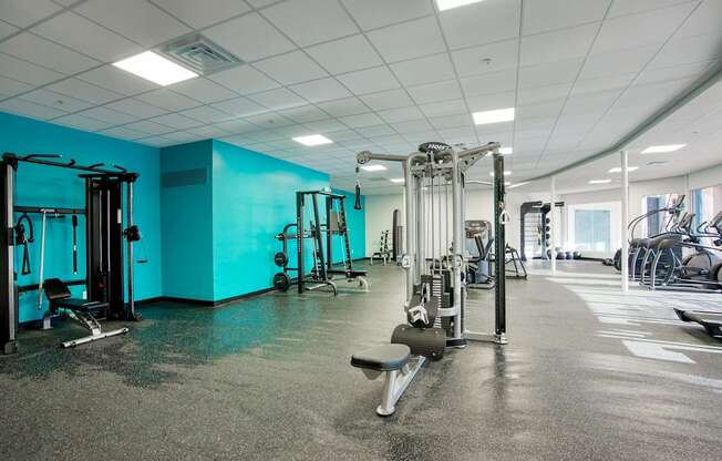 a gym with weights and cardio equipment at Presidio Palms Apartments, Tucson, 85701