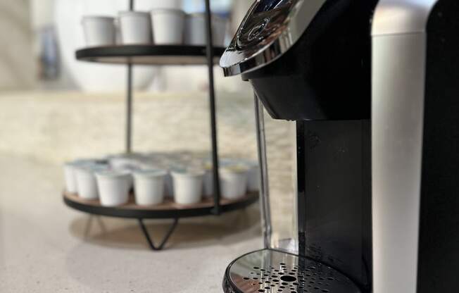 a coffee machine sitting on top of a counter