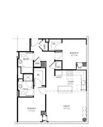 2 beds, 2 baths, 1,077 sqft, $4,321