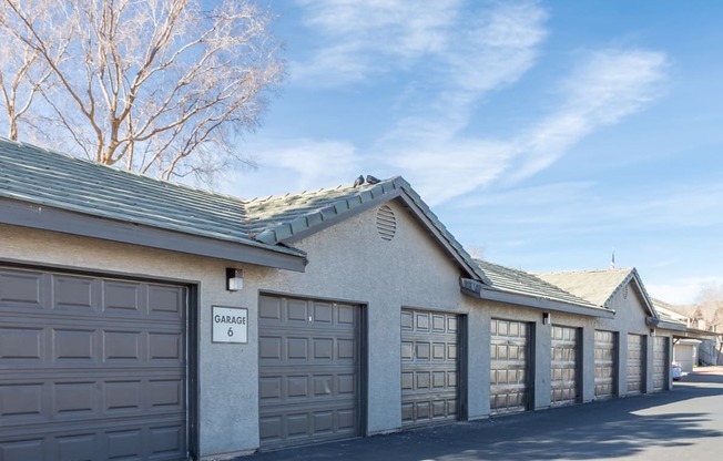 a building with a row of garage doors