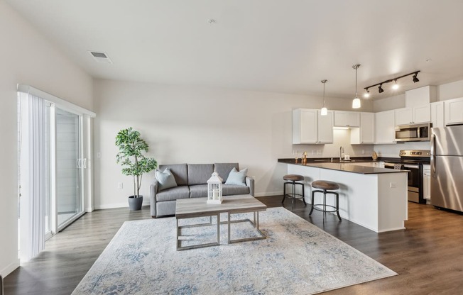 a living room with a couch and a coffee table