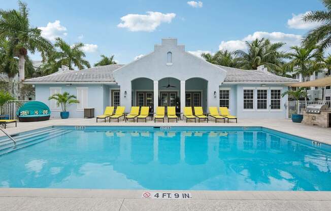 A pool with a 4 feet 9 inches marking in the middle.