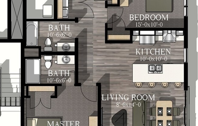 The Escanaba | Two Bedroom Two Bathroom
