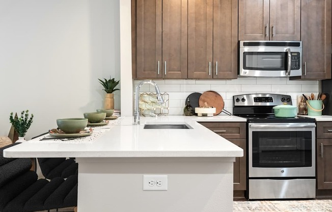 Modern Kitchen with Stainless Steel Appliances and Dark Wood Cabinets