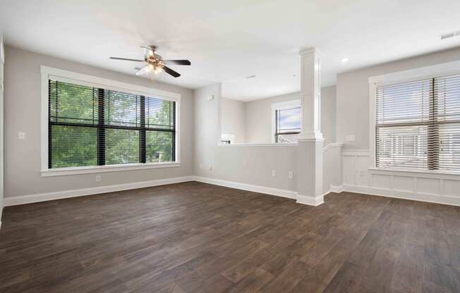 living room with wood plank flooring