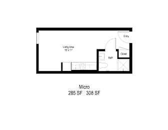 Studio, 1 bath, 285 sqft, $1,199