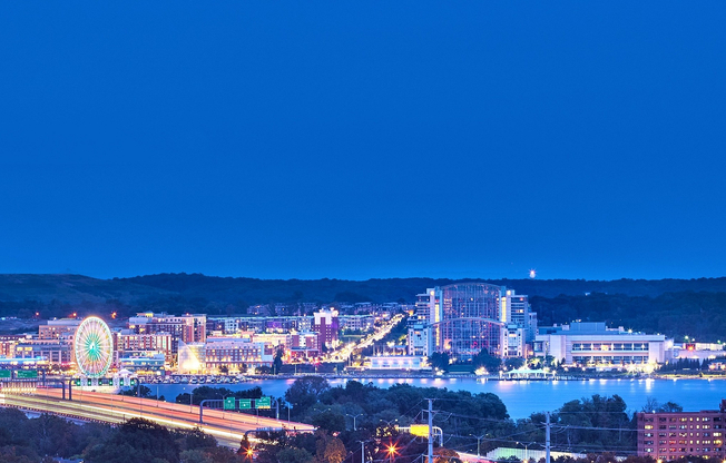 City lights and ferris wheels. Select apartments offer beautiful views overlooking the National Harbor.