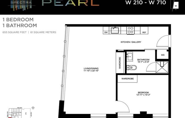 1 bed, 1 bath, 655 sqft, $1,582, Unit W310