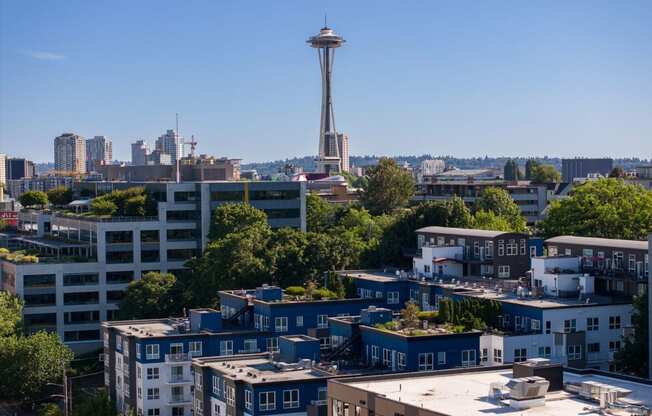 a view of the seattle skyline with the space needle in the background at Dexter Lake Union, Seattle, WA, 98109