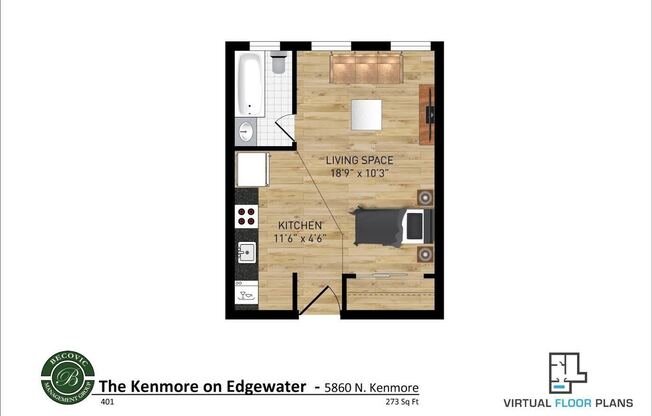 Studio, 1 bath, 278 sqft, $1,350, Unit 301