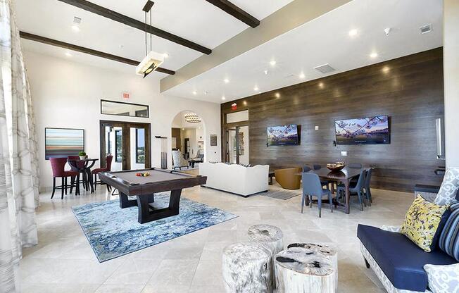 billiards game room with private veranda