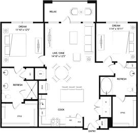 2 beds, 2 baths, 1,092 sqft, $1,519