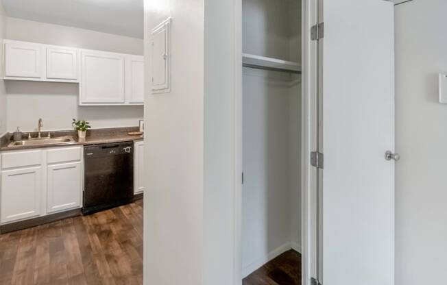 This is a photo of the living room closet of a 742 square foot, 2 bedroom apartment at Romaine Court Apartments in the Oakley neighborhood of Cincinnati, Ohio.