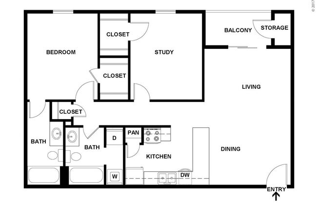 2 beds, 2 baths, 990 sqft, $905