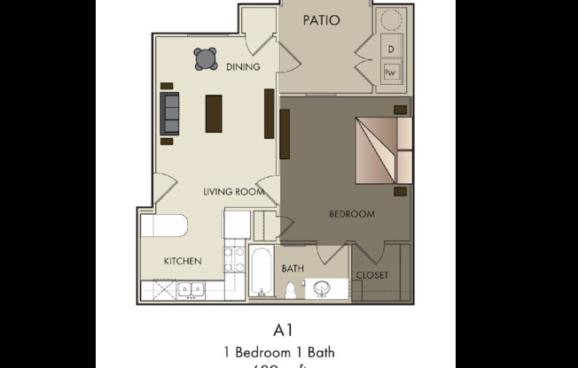 1 bed, 1 bath, 617 sqft, $1,071
