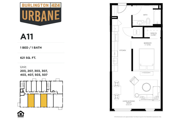 1 bed, 1 bath, 620 sqft, $1,275, Unit 303