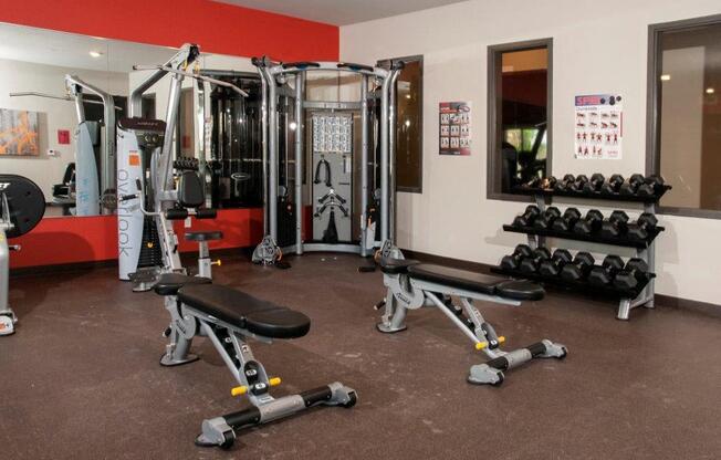 Fitness Center With Free Weights at Overlook on the Creek, Minnetonka, MN, 55305