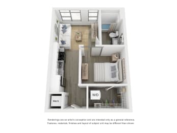 1 bed, 1 bath, 497 sqft, $1,114