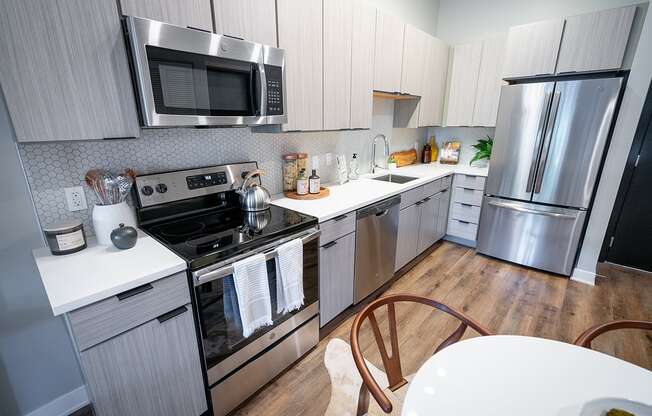 Here we have a closer look at the kitchen appliances, cabinets and countertops at Grand Flats, St. Louis, MO, 63104