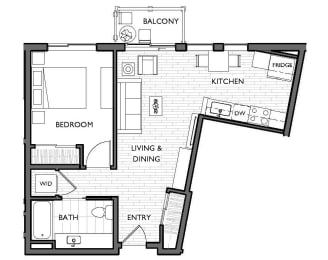 1 bed, 1 bath, 630 sqft, $1,544