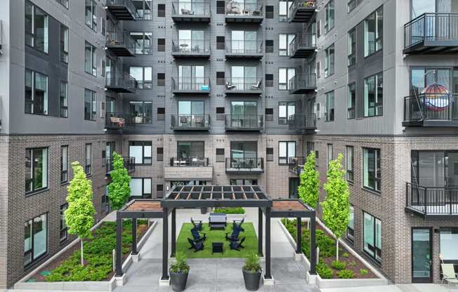 a view of the courtyard at the m on hennepin apartments in minneapolis,