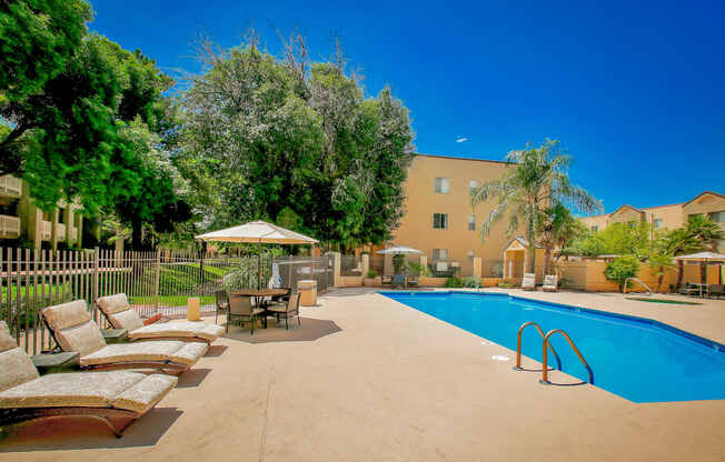 Sparkling pool at Pavilions at Pantano Apartments in Tucson, AZ!