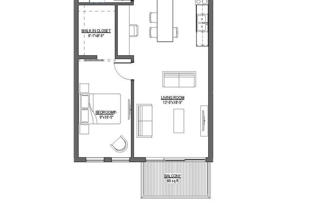 1 bed, 1 bath, 806 sqft, $1,525, Unit 608