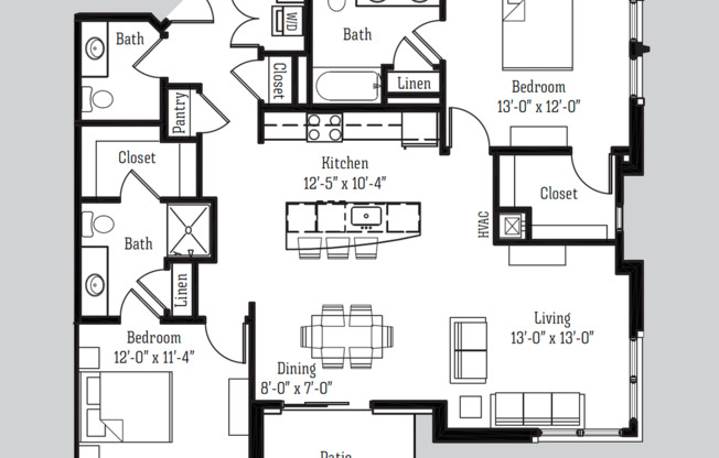 2 beds, 2.5 baths, 1,313 sqft, $2,400