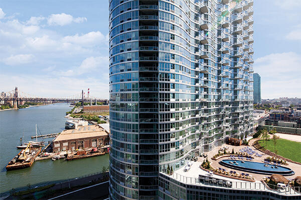 Exterior of 4545 Center Blvd Luxury Apartment Rental Building  in Long Island City, Queens, New York