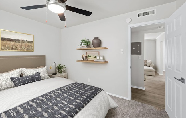 our apartments offer a bedroom with a king sized bed  at Sunset Heights, San Antonio, TX, 78209