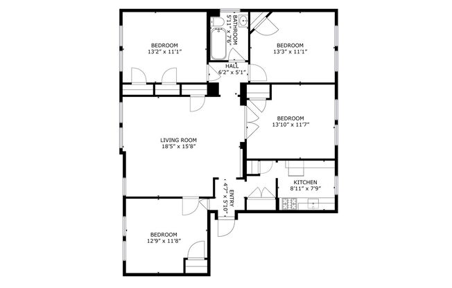 4 beds, 1 bath, 6 sqft, $1,400, Unit 2A