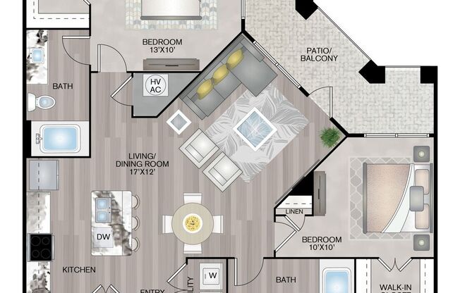 2 beds, 2 baths, 1,018 sqft, $1,764