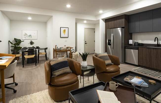 Bo Apartments living room with view of dining room