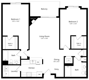2 beds, 2 baths, 1,278 sqft, $1,429