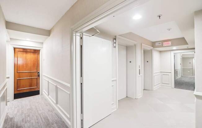 Resident hallway leading to elevators.